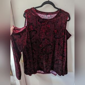 Velvet, Cutout Shoulder, Blouse Maroon Black